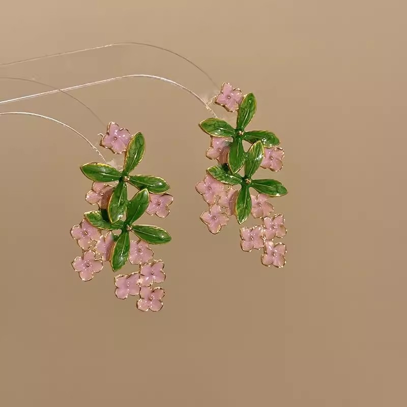 Super fairy-like retro color-blocking glazed flower earrings for women, spring new high-end earrings, fashionable and light luxury earrings wholesale details Picture