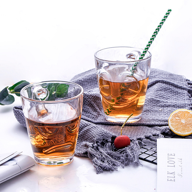 Wholesale of Bojiang tempered hot drink handle cups, creative expression cups, beverage cups, beer mugs and glass cups with logo printing full figure