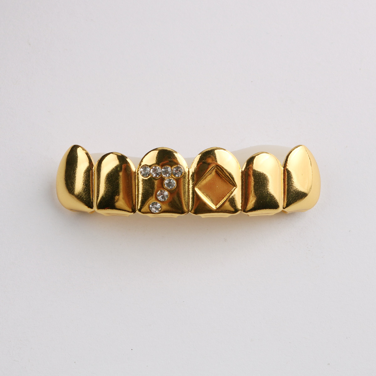 Cross-border best-selling hip-hop braces from Europe and America, digital 7 water diamond Hip-hop electroplated gold teeth decoration, Halloween punk y2k Specification drawing
