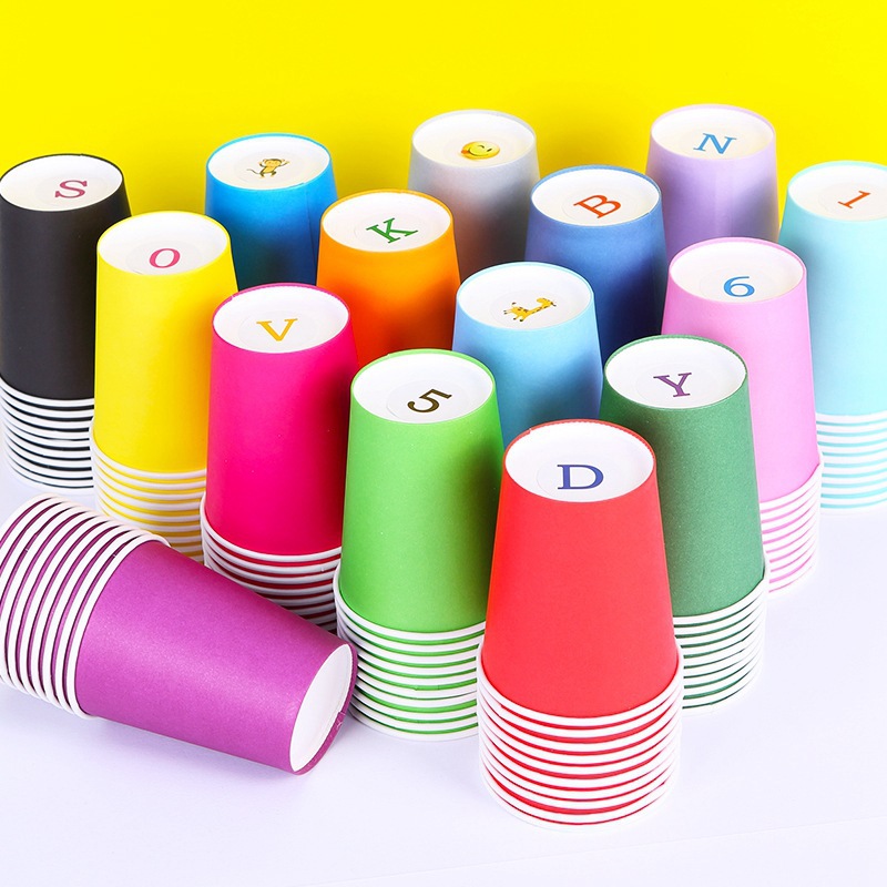 Colored paper cups, handcrafted materials for kindergartens, disposable thickened paper cups, art DIY materials, children's handcrafting details Picture
