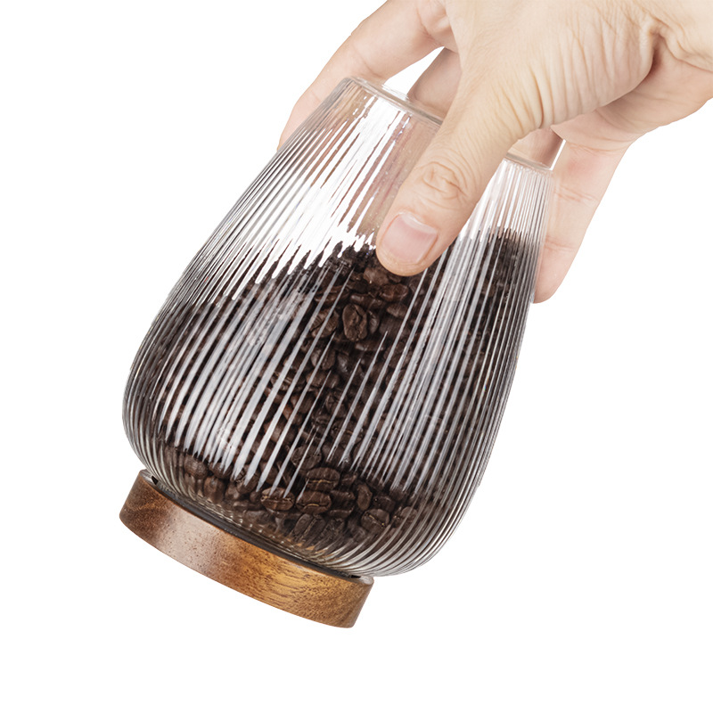 Glass-sealed moisture-proof jar, household kitchen food jar for grains and cereals, solid wood lid tea and medicinal materials storage jar Item Picture