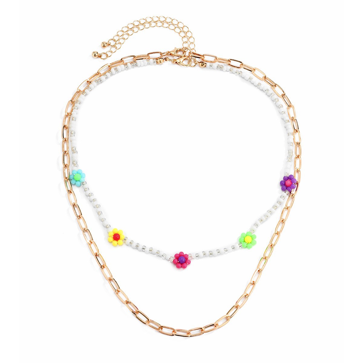 Ethnic style double-layer Daimi bead collarbone woven chain, European and American cross-border versatile small Daisy flower beaded necklace for women Item Picture