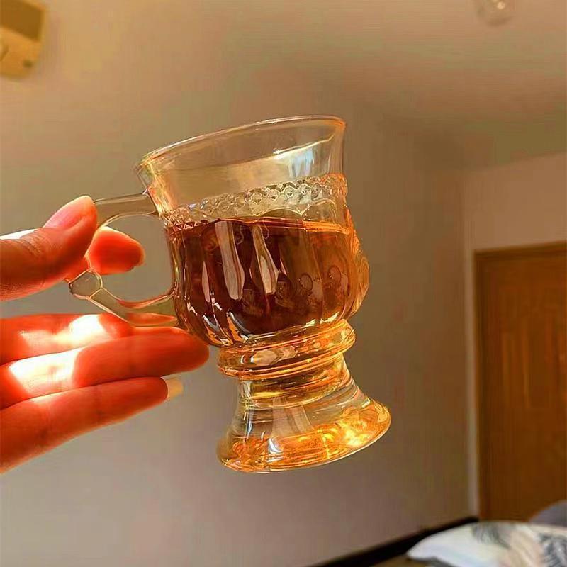 Amber tall glass, vintage wine glass, high appearance level coffee cup, thickened cup, souvenir water cup wholesale Specification drawing