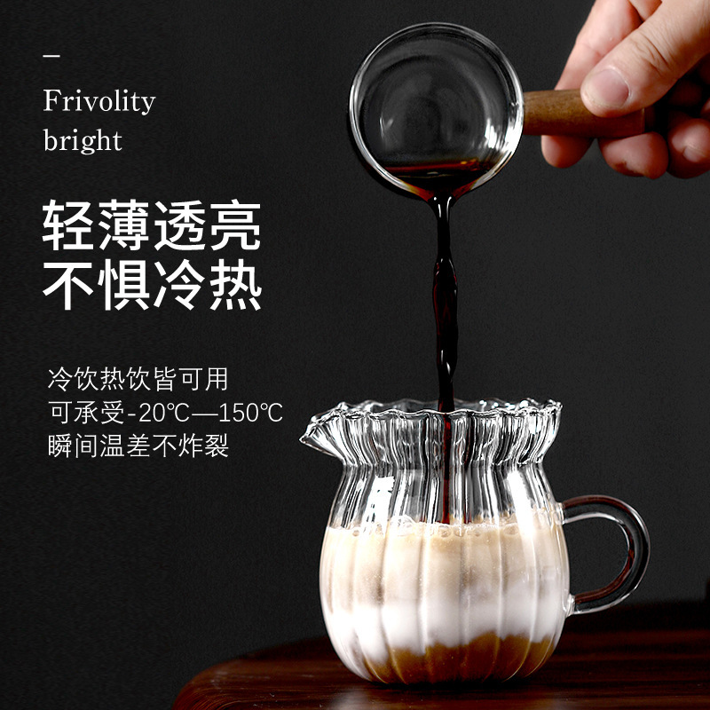Glass small milk cup, Japanese wooden-handled coffee and milk cup, Western food juice bowl, mini pointed milk pot, coffee extract milk jar details Picture