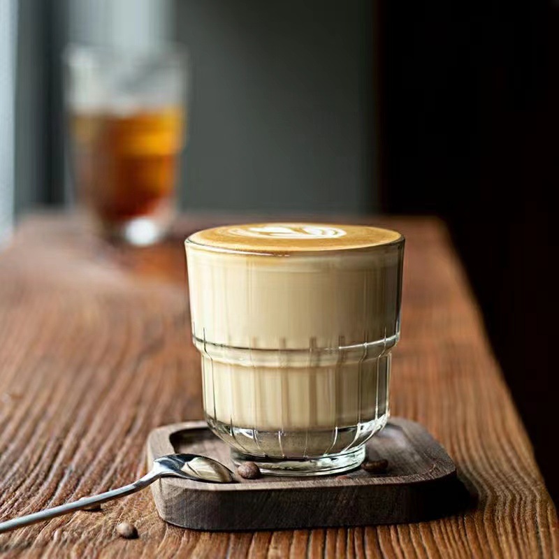 Household glass cups can be stacked with Americano iced latte cups, heat-resistant water cups, juice, milk and whisky cups Specification drawing