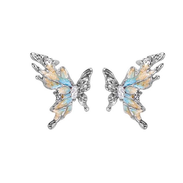 Original orange and blue gradient butterfly earrings, stylish and novel ladylike stud earrings, fashionable and ins high-end earrings wholesale Item Picture