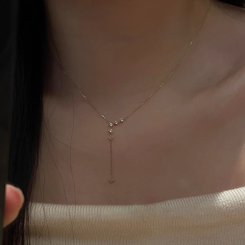 Sparkling diamond Y-shaped pendant tassel necklace for women, 2025 new style, light luxury, niche, ins, versatile collarbone chain details Picture