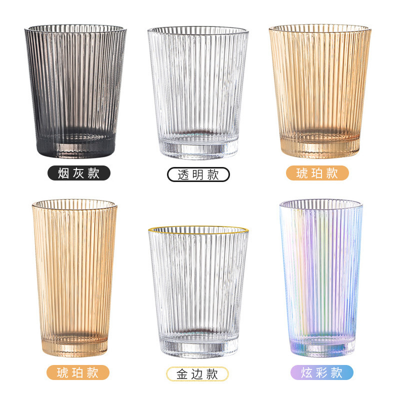 Japanese-style vertical striped gold-edge glass cups, ins style, high school girls' appearance level, household heat-resistant drinking cups, beer and beverage cups full figure