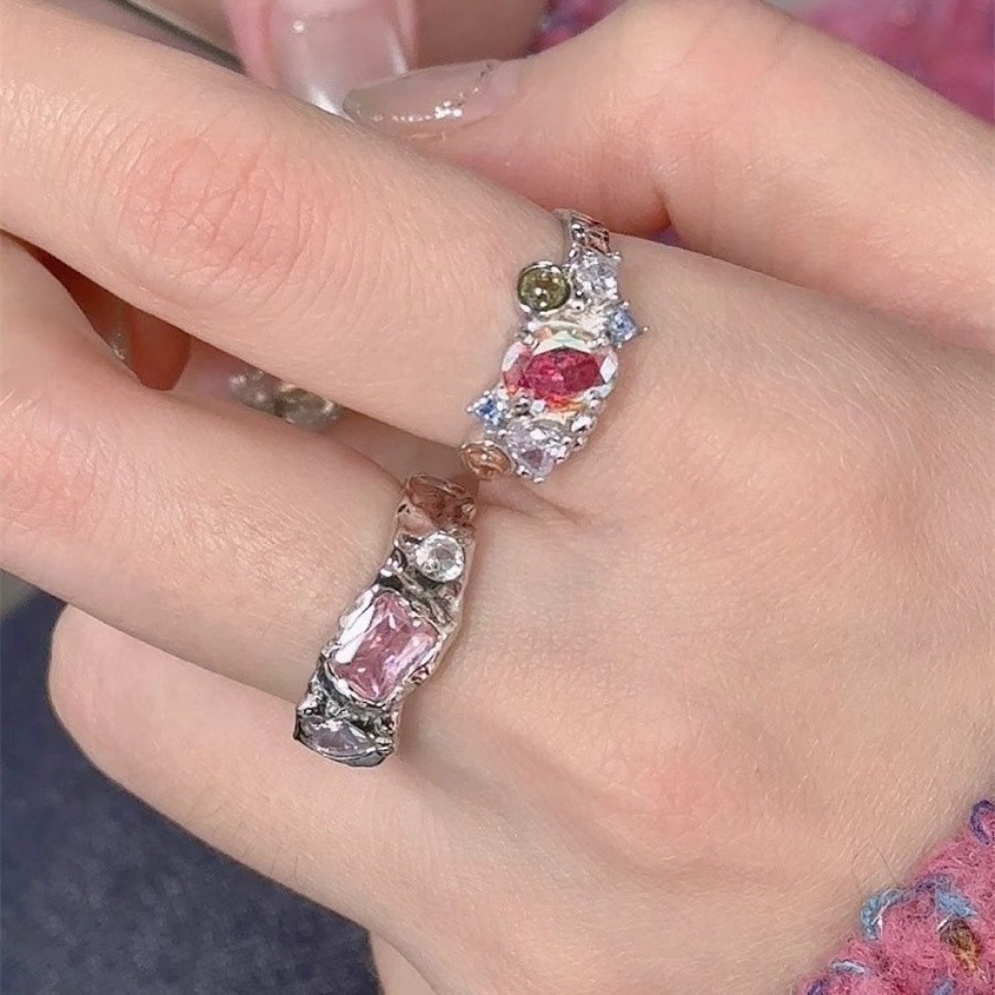 Hyuna style colored zircon ring for women, a niche Korean design with a high-end feel, ins colorful heart-shaped opening ring trend Specification drawing