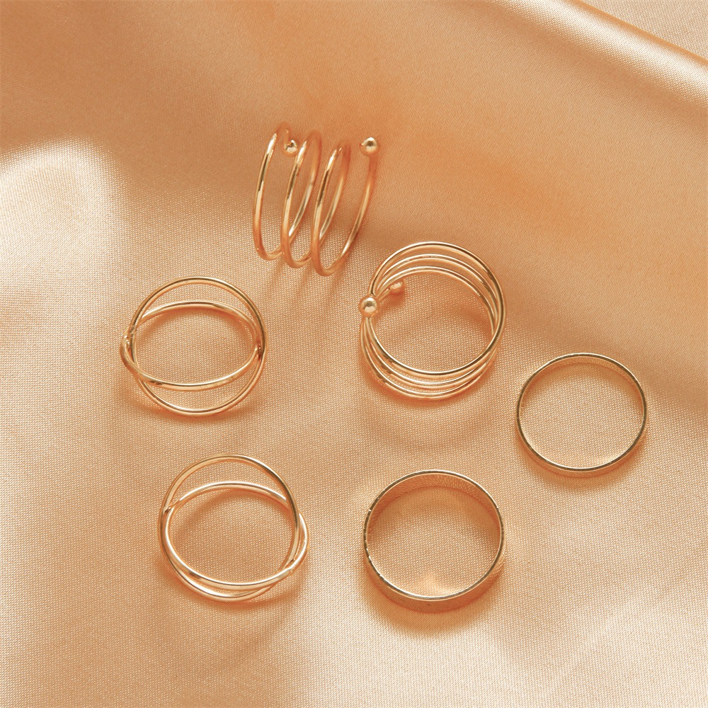 Wholesale of retro and personalized six-piece metal index finger ring jewelry with open geometric cross rings for European and American trade Specification drawing