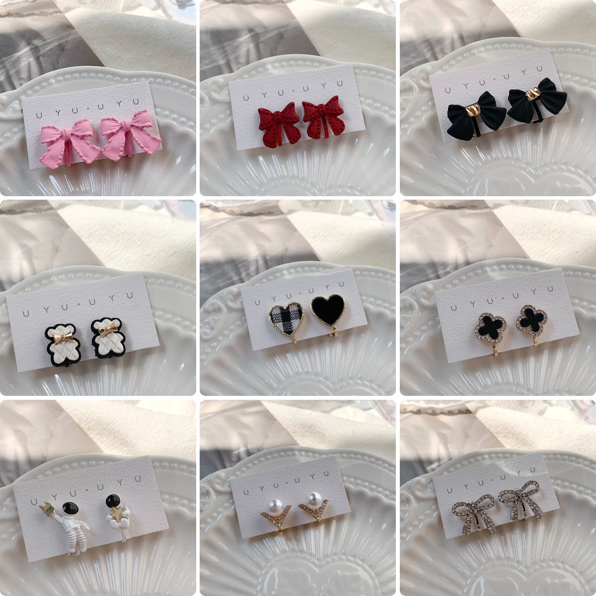 Wholesale of fresh, sweet and versatile women's ins earrings without ear piercings from Dongdaemun, South Korea full figure