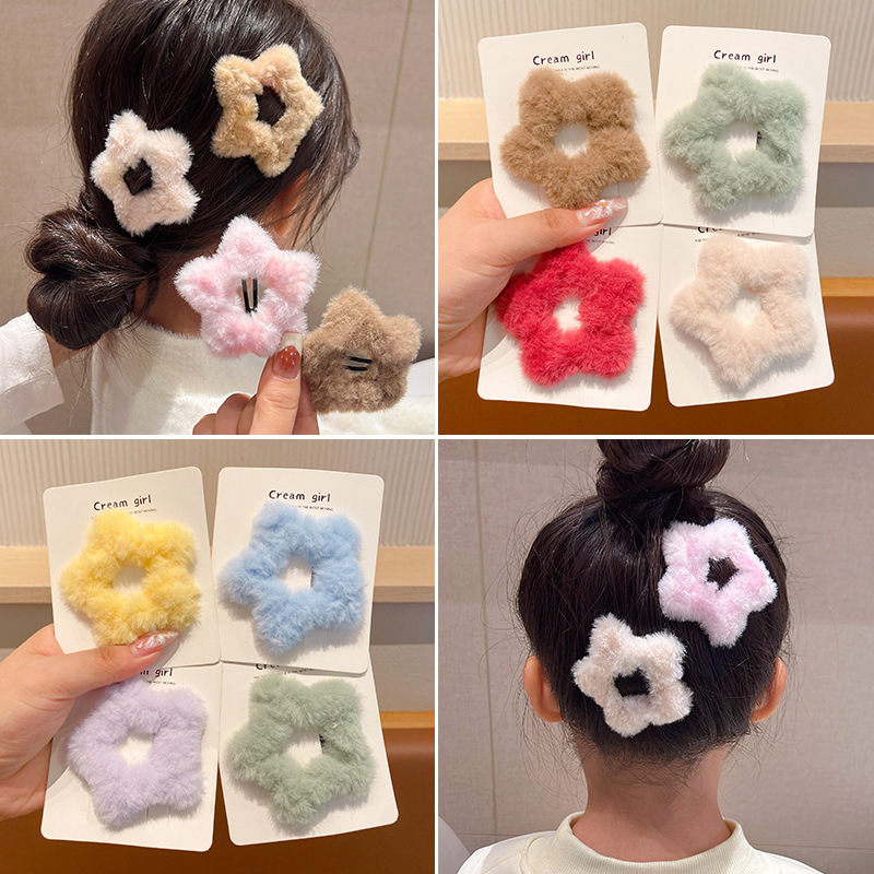 Autumn and winter plush star hair clips, little girl's back head loose hair BB clips, furry hair clips, bangs clips, popular hair accessories full figure