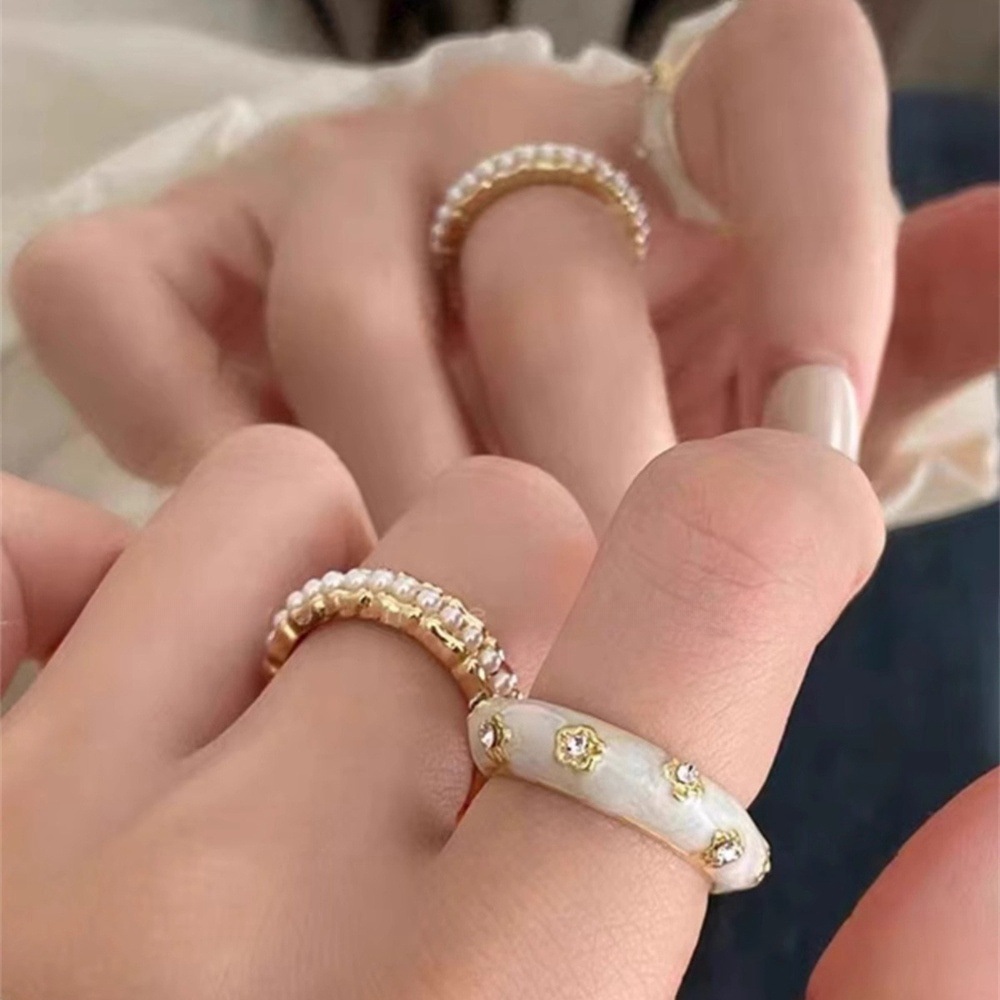 High-end enamel drop glaze pearl ring, a niche design for women, versatile on Instagram index finger ring, elegant and fashionable ring trend Specification drawing