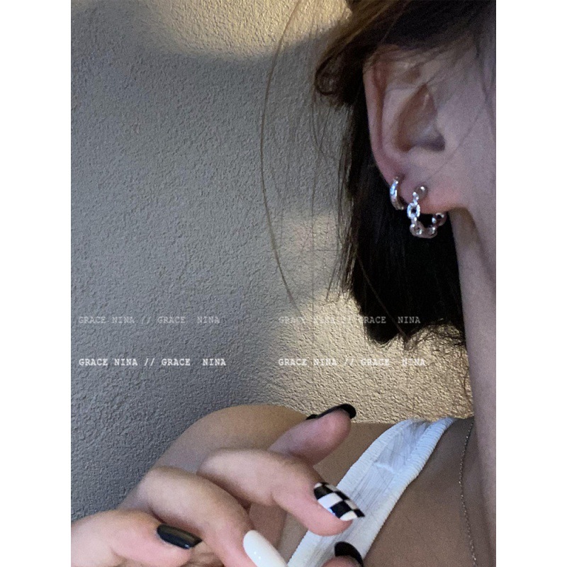 ins Cold style chain ear buckles 2025 new trendy earrings for women's summer, with a unique design sense, simple and versatile earrings details Picture