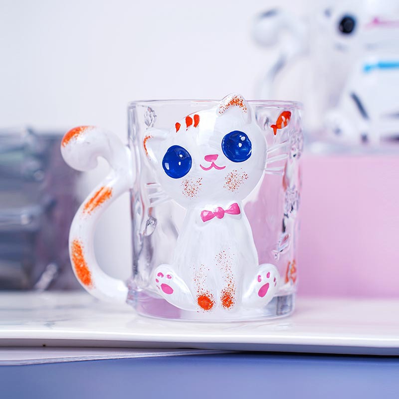 Creative three-dimensional shaped animal cups, cute orange cat cups, glass couple water cups, adorable cartoon milk, juice and coffee cups full figure