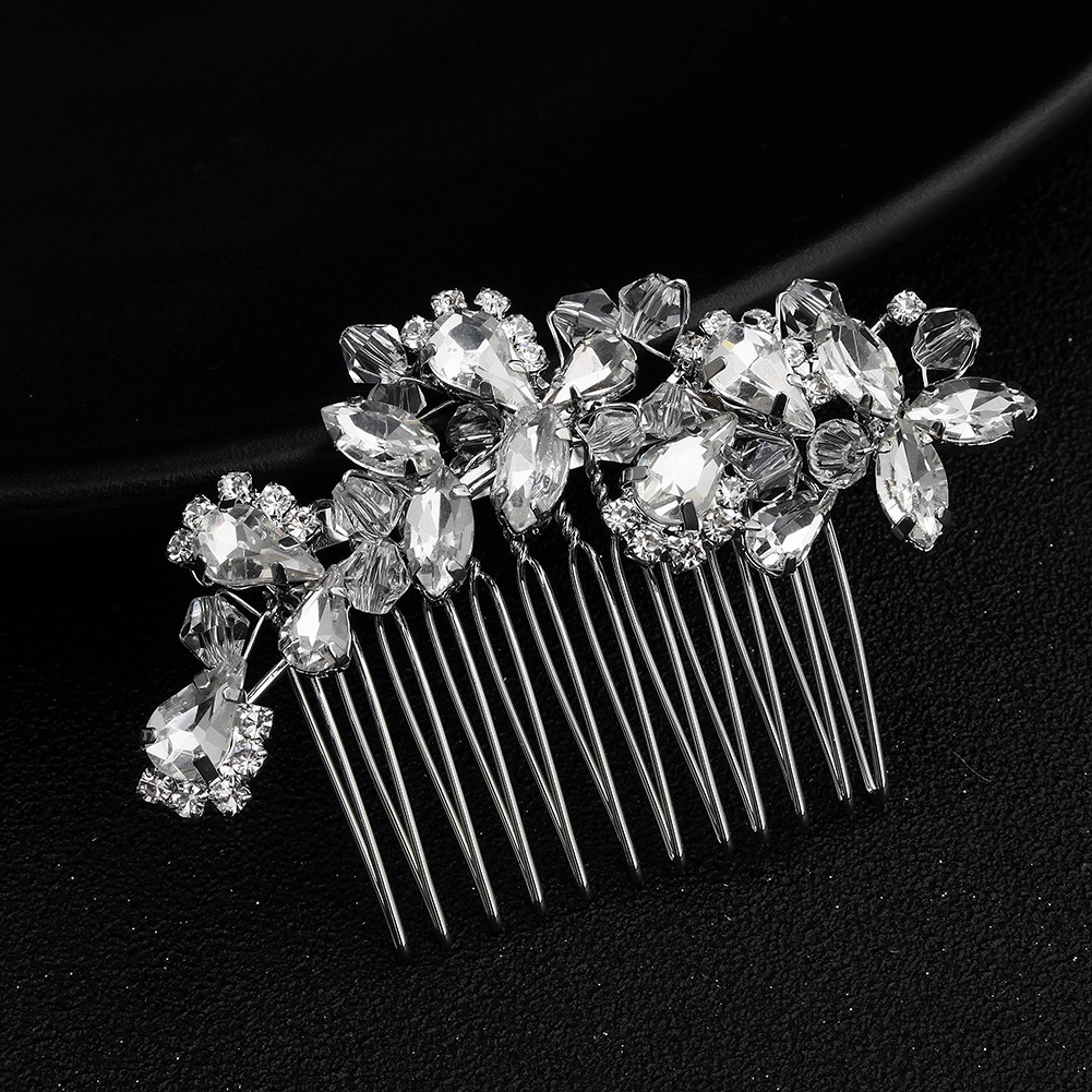 European and American cross-border bride accessories, retro crystal insert combs, wedding banquet wedding gowns, dress headwear, handcrafted rhinestone hair combs Specification drawing