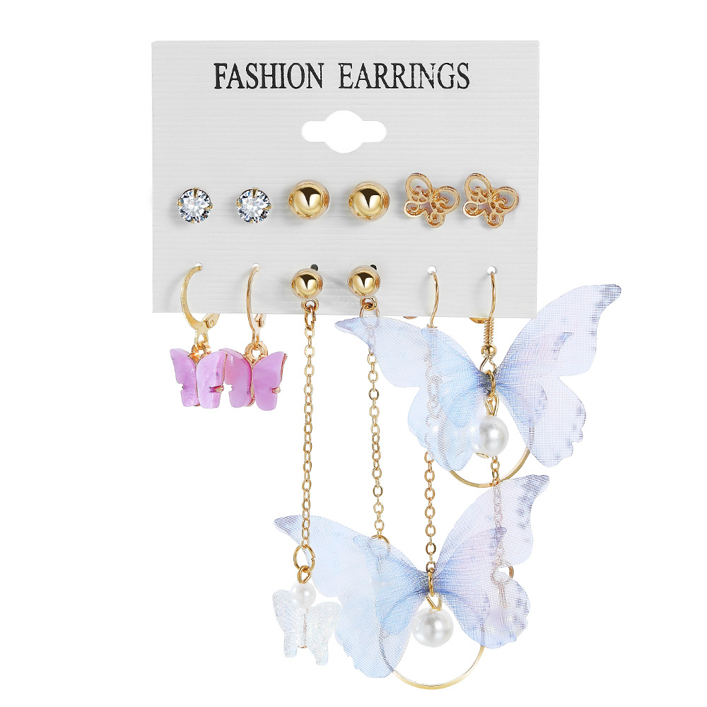 New asymmetrical acrylic mesh butterfly pendant earring set for European and American foreign trade, ins Item Picture