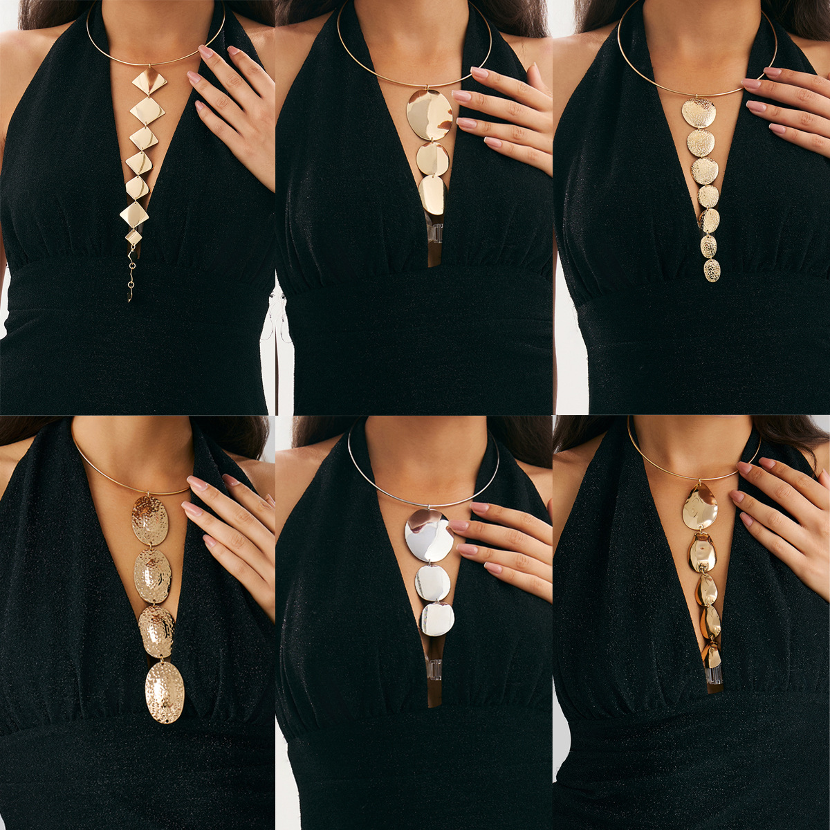 Simple and fashionable cross-border accessories from Europe and America, ins diamond-shaped spliced tassel collar, hot girl Y-shaped flat snake bone chain necklace full figure