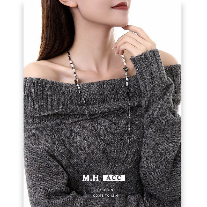 A court-style floral pearl sweater chain for women, a delicate cross-border high-end necklace, versatile and simple full figure