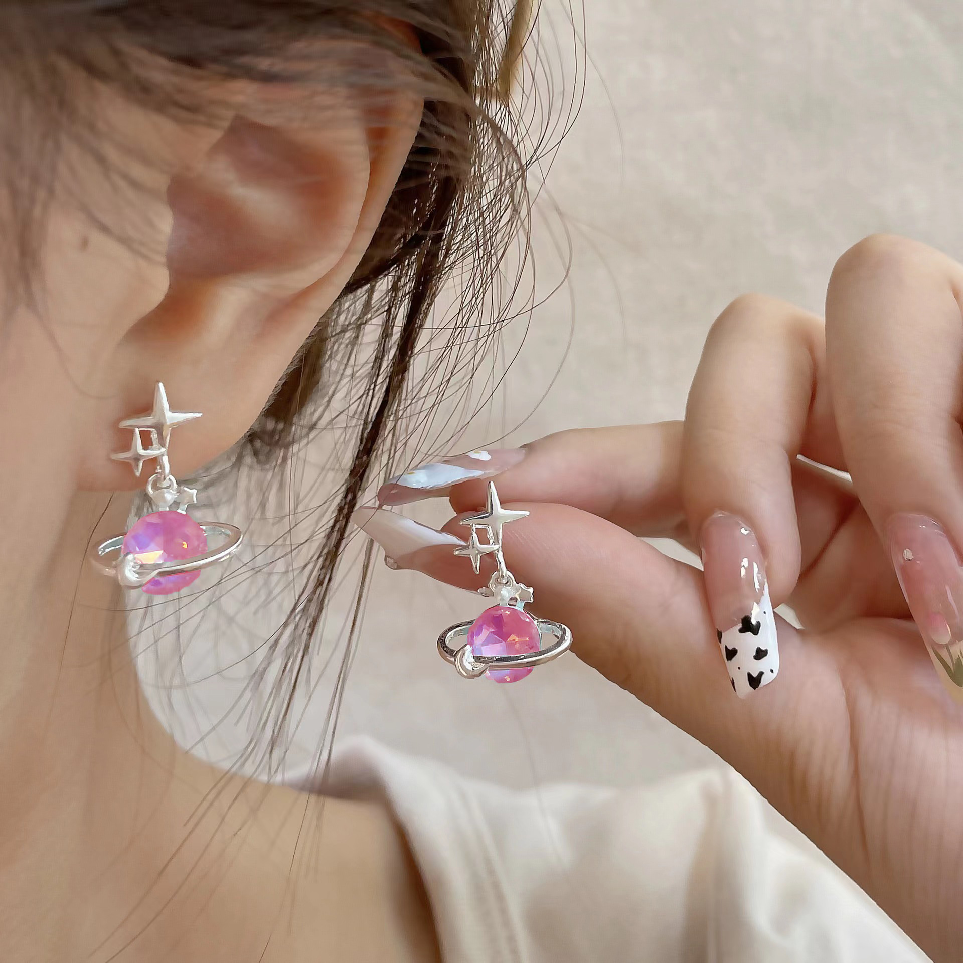 "Planet Fall ~yyds Dream Planet Earrings 2025 New Bestseller Niche Design Stud Women's Earrings Trend. full figure