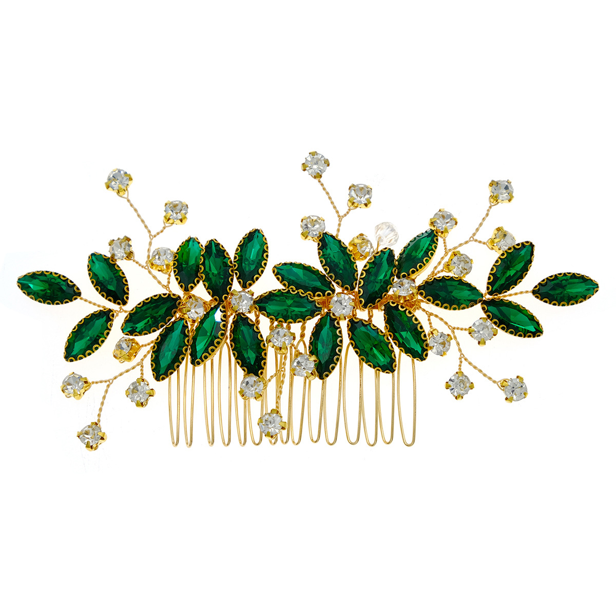 New Chinese-style forest-themed hair accessories, elegant handcrafted beaded bangs, side-inserted combs, Xiuhe ancient-style updo hair, water diamond hair combs Item Picture