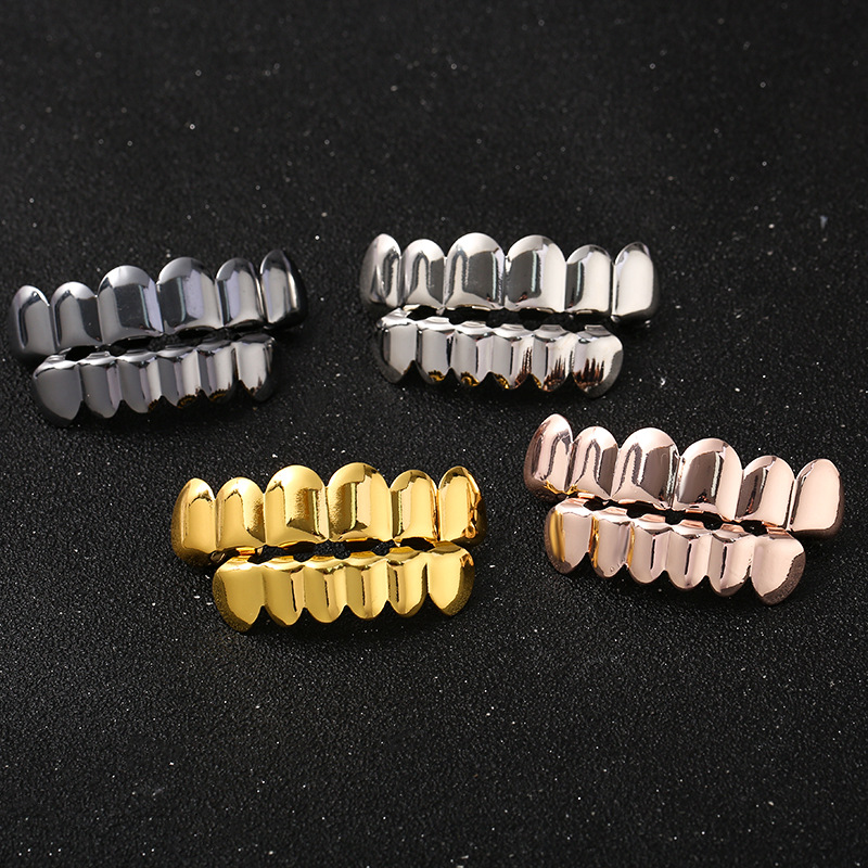 European and American cross-border gold-plated dentures, hip-hop rap men's and women's smooth teeth, teeth grillz hip-hop teeth full figure