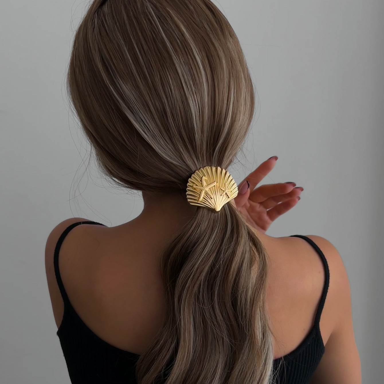 Cross-border European and American accessories, alloy ponytail hair tie, personalized starfish hair accessory, high-end sense, simple and fashionable headwear for ladies Specification drawing