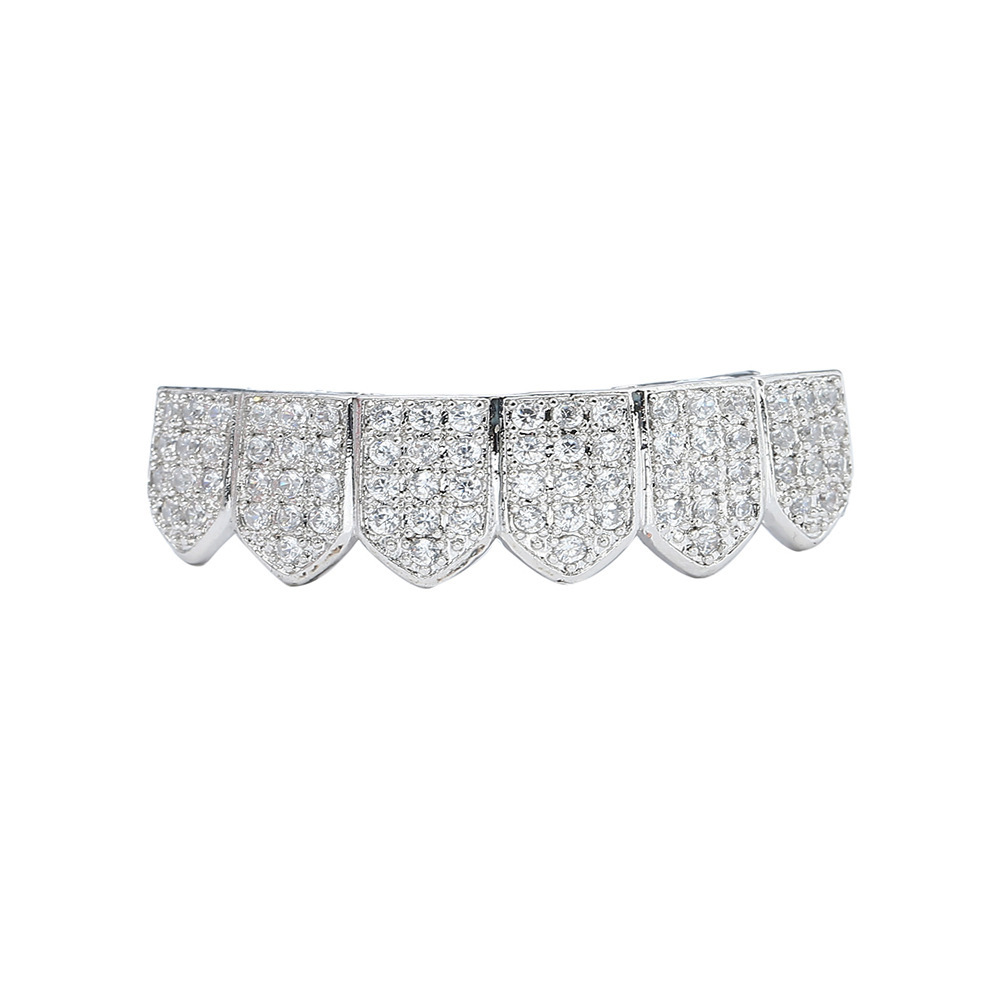 Hip-hop braces with copper inlays and zircon, rapper dentures and zircon teeth, street dance decorations are selling well Specification drawing