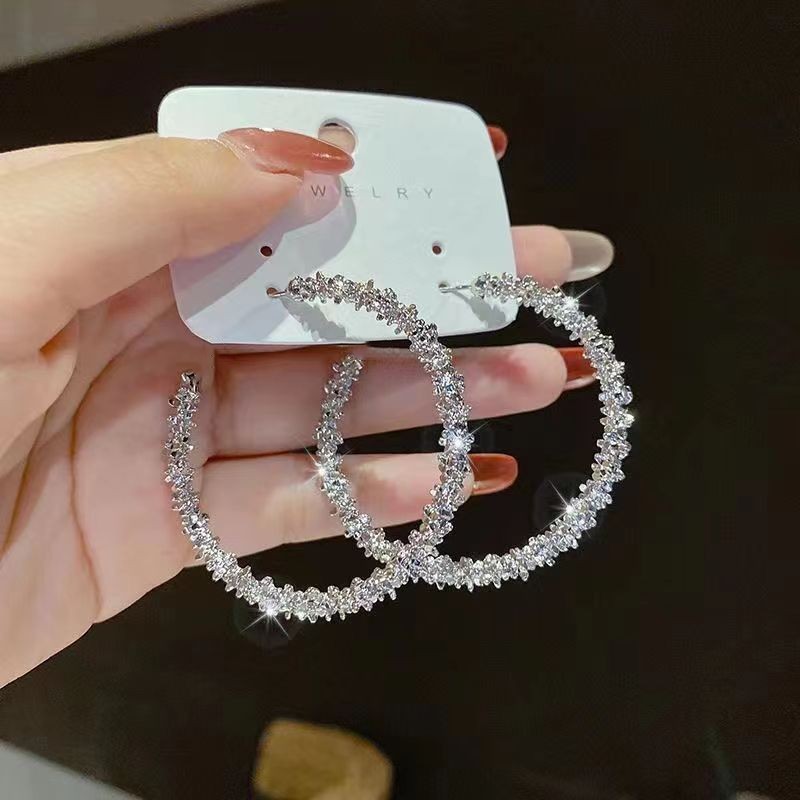 ins niche design sense, super sparkling silver ear rings, women's light luxury, versatile, fashionable and high-end ear studs, cold style earrings details Picture