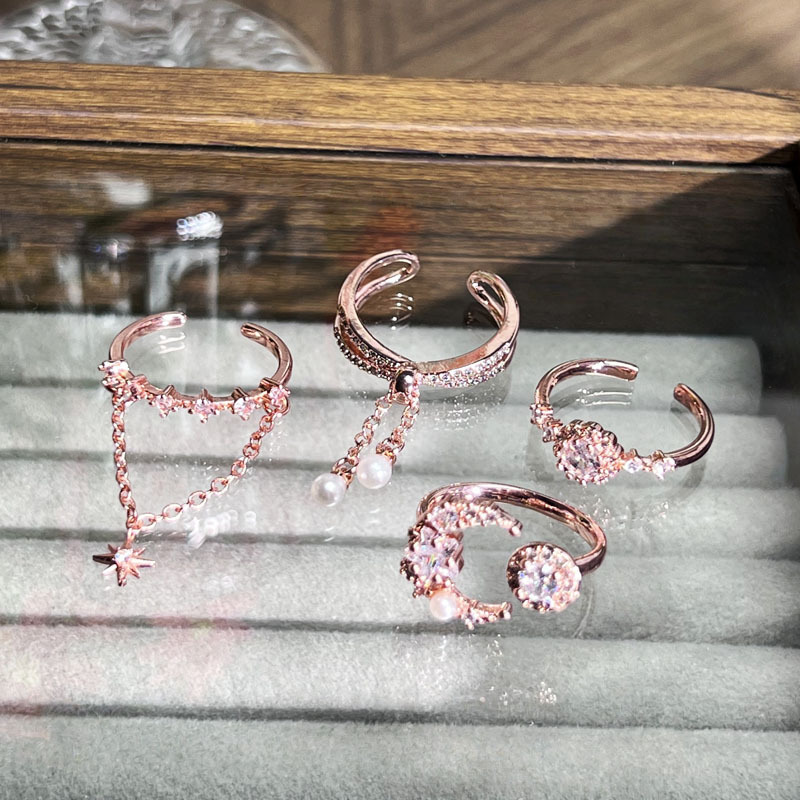 Korean rose gold row diamond chain tassel unique open ring, exquisite layering for women, a light luxury and high-end ring Application Scenario