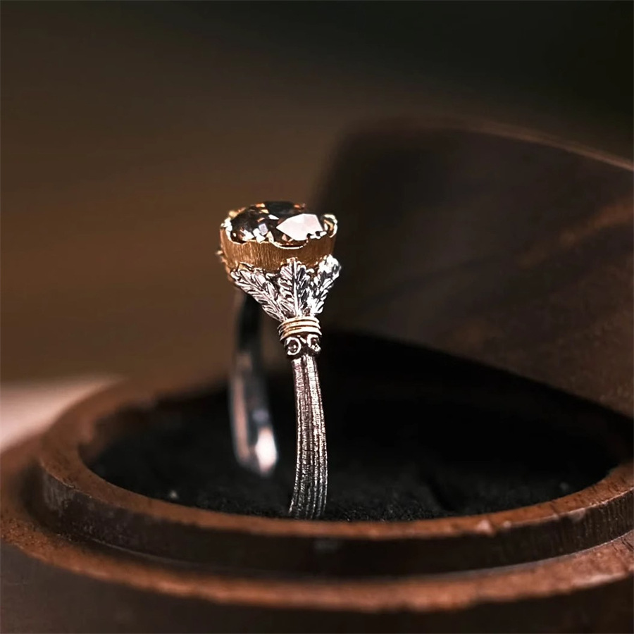A mid-style round zircon ring for women, retro, light luxury, niche, exquisite and high-end, elegant and fashionable, adjustable ring Item Picture