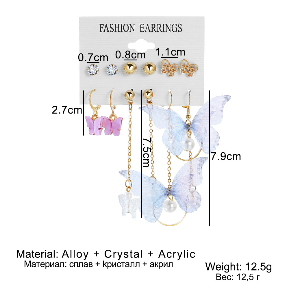 New asymmetrical acrylic mesh butterfly pendant earring set for European and American foreign trade, ins details Picture