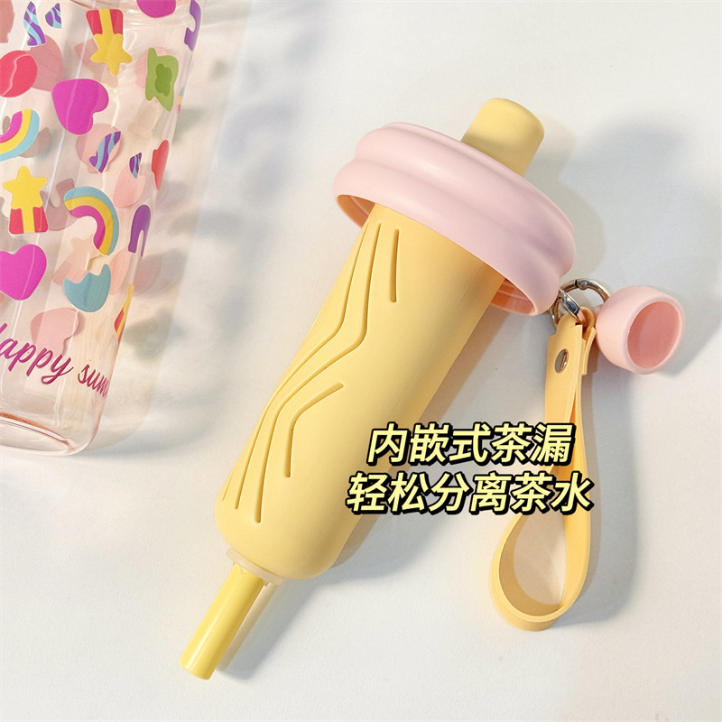 Cartoon flower tea, plastic straw cup, water cup, high appearance level for girls, ins style, cute for students, TRitan plastic water cup Application Scenario