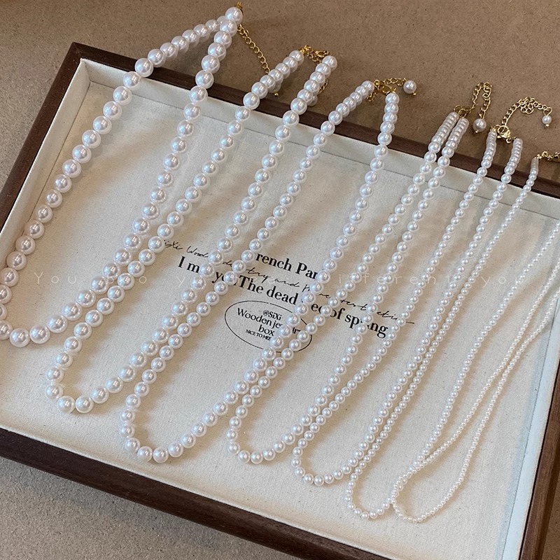 fever's same style of Shijia pearl beaded necklace, women's light luxury and niche style collarbone chain, retro French necklace full figure