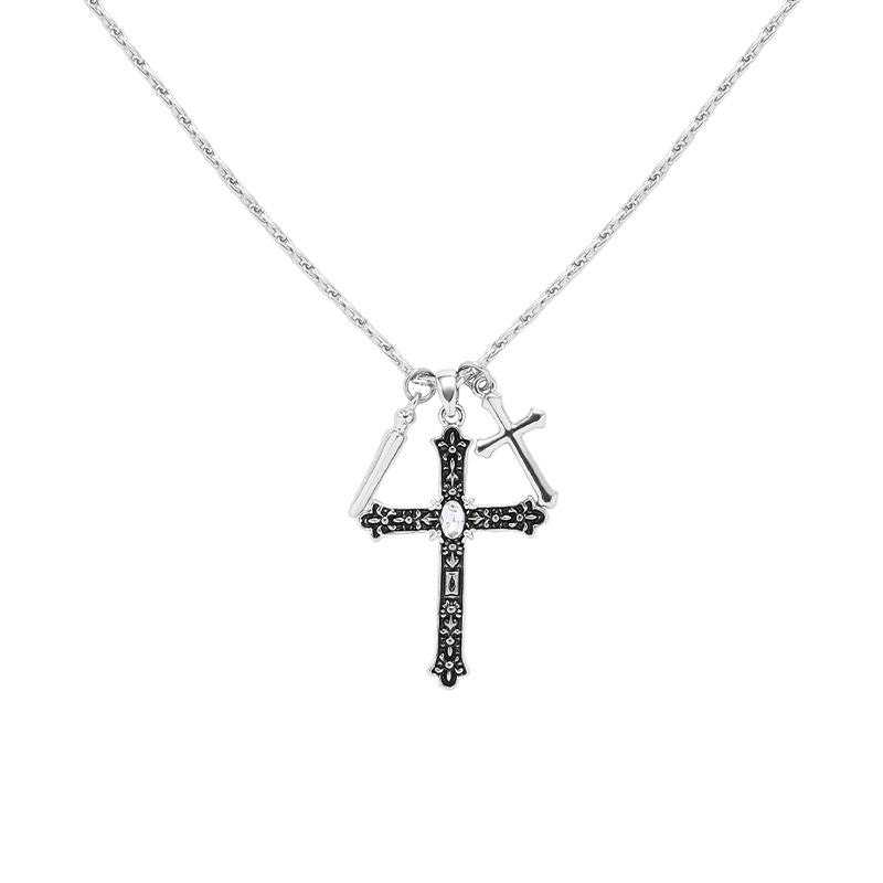 Black punk-style cross necklace with a niche design sense, retro sweater chain, original ins fashion trend necklace Item Picture