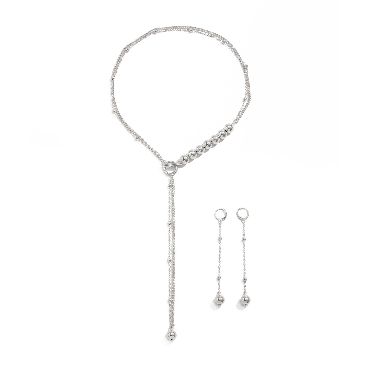 European and American cross-border jewelry simple CCB copper bead chain earrings necklace set, ins design sense OT buckle alloy necklace Item Picture