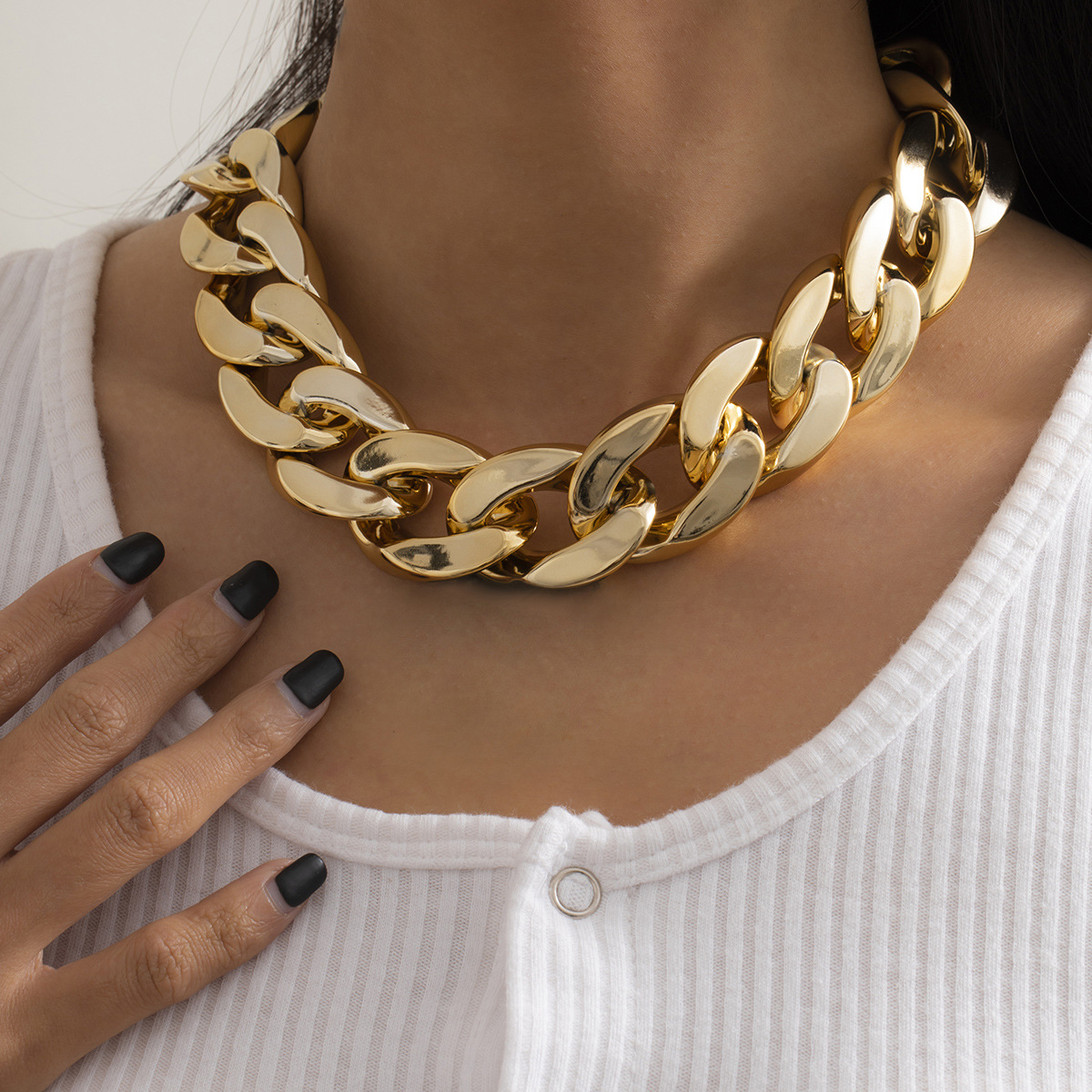 European and American cross-border accessories, street hip-hop trendy color patchwork simple necklace, women's exaggerated single-layer geometric chain necklace full figure