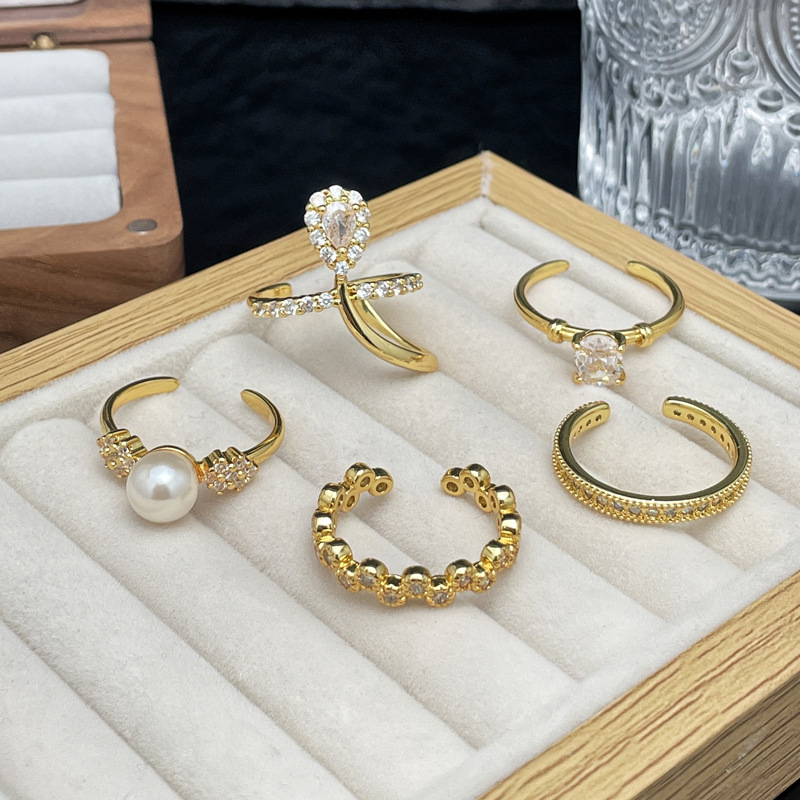New Chinese-style internet-famous exquisite pear-shaped zircon fashion open ring, a cool and feminine style full diamond sweet and versatile index finger ring Specification drawing