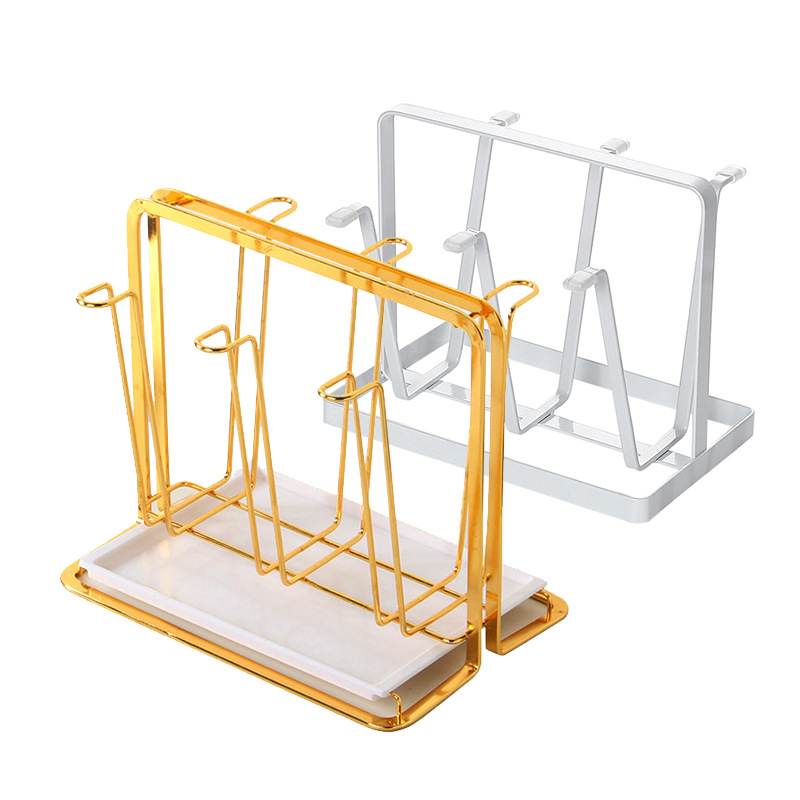 Glass water cup upside-down rack, creative cup storage rack with tray, cup and plate, golden iron elk cup rack wholesale Item Picture