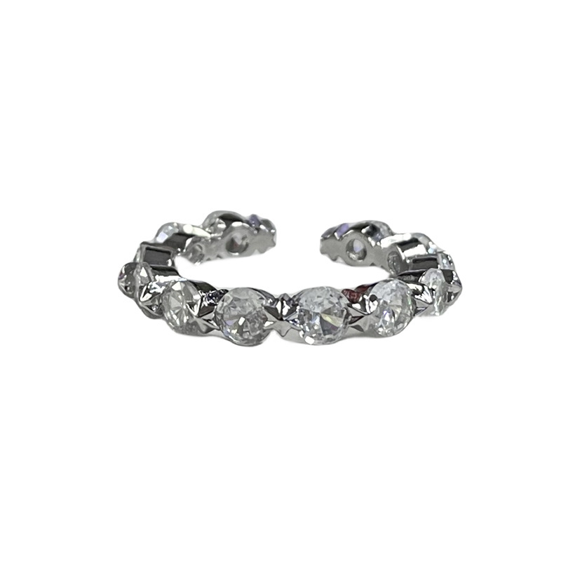 A light luxury and high-end full-diamond zircon bow open ring for women's ins, with a cold style, individual temperament and fashionable charm Item Picture
