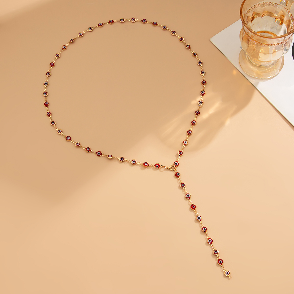 European and American cross-border jewelry, fashionable color crystal Y-shaped necklace, simple geometric multi-layer tassel collarbone chain Application Scenario