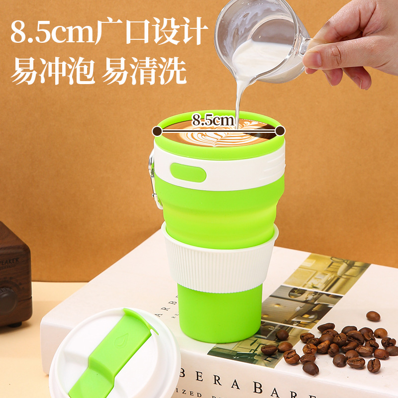 Outdoor foldable portable silicone coffee cup, shockproof food-grade eco-friendly beverage cup, silicone water cup with lid Application Scenario