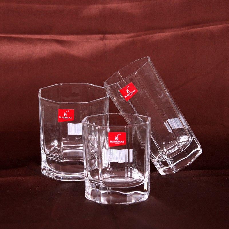 Lizun transparent octagonal cups, whisky cups, beer cups, juice cups, beverage cups, glass cups wholesale with ogo printing Item Picture