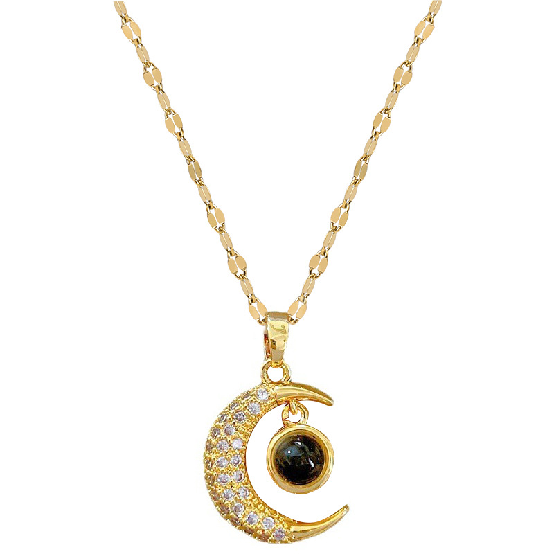 【 Titanium Steel 】 One Hundred Languages I Love You Necklace, Female Moon projection, Internet celebrity, Versatile collarbone chain, Titanium steel chain Item Picture