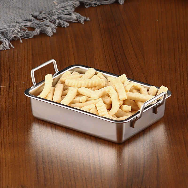 304 stainless steel Korean snack plate with ears, golden fried chicken plate, French fries, creative cold dish plate, dessert plate, small square plate Application Scenario