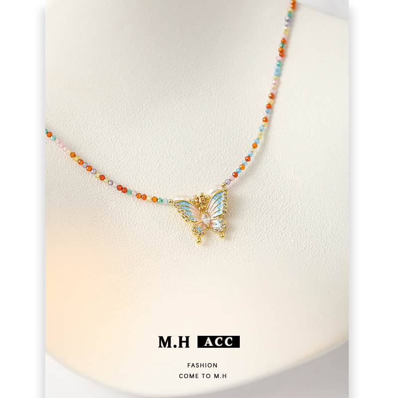 Colorful zircon butterfly pearl necklace for women, new Spring and summer style, versatile, light luxury and high-end dopamine beaded collarbone chain Application Scenario