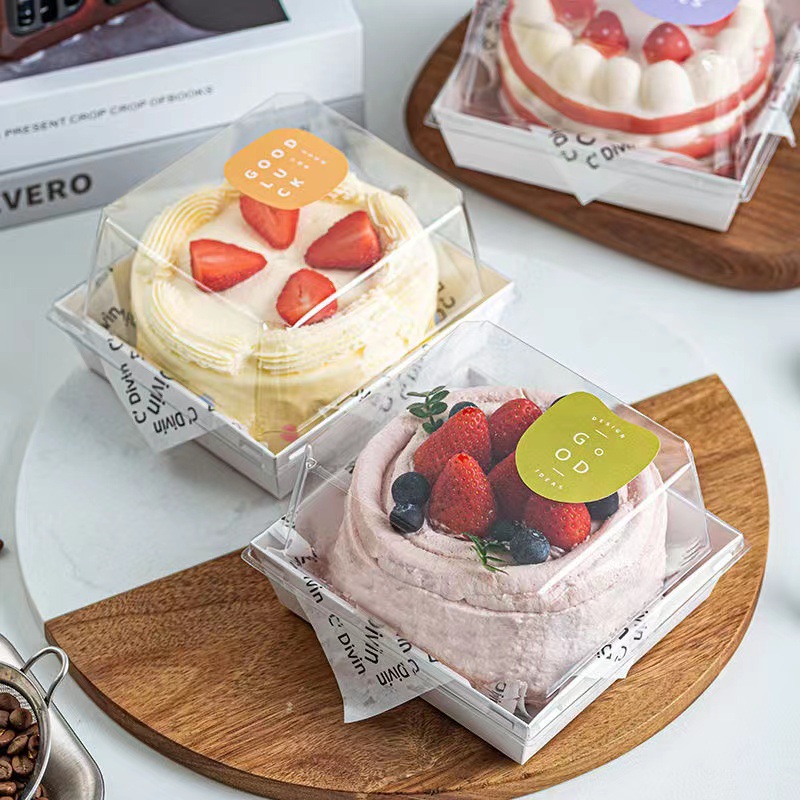 Wholesale 4-inch cake packaging box with high anti-fog transparent box, baking dessert mousse mille-feuille cake packaging box details Picture