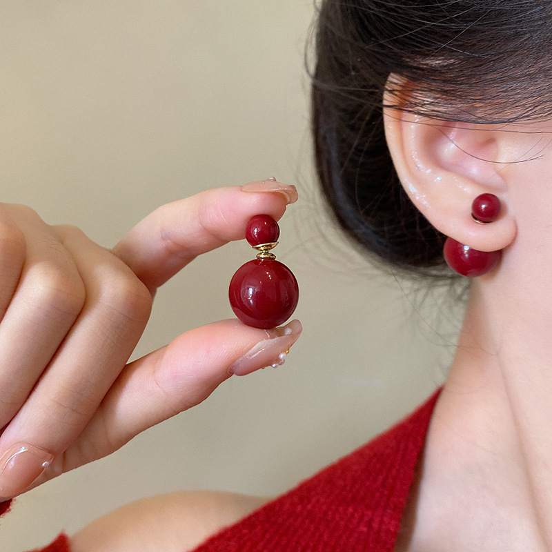 Ankela red bean stud earrings for women, a new bestsellers in 2025, exude a high-end feel and are versatile, retro and elegant earrings details Picture