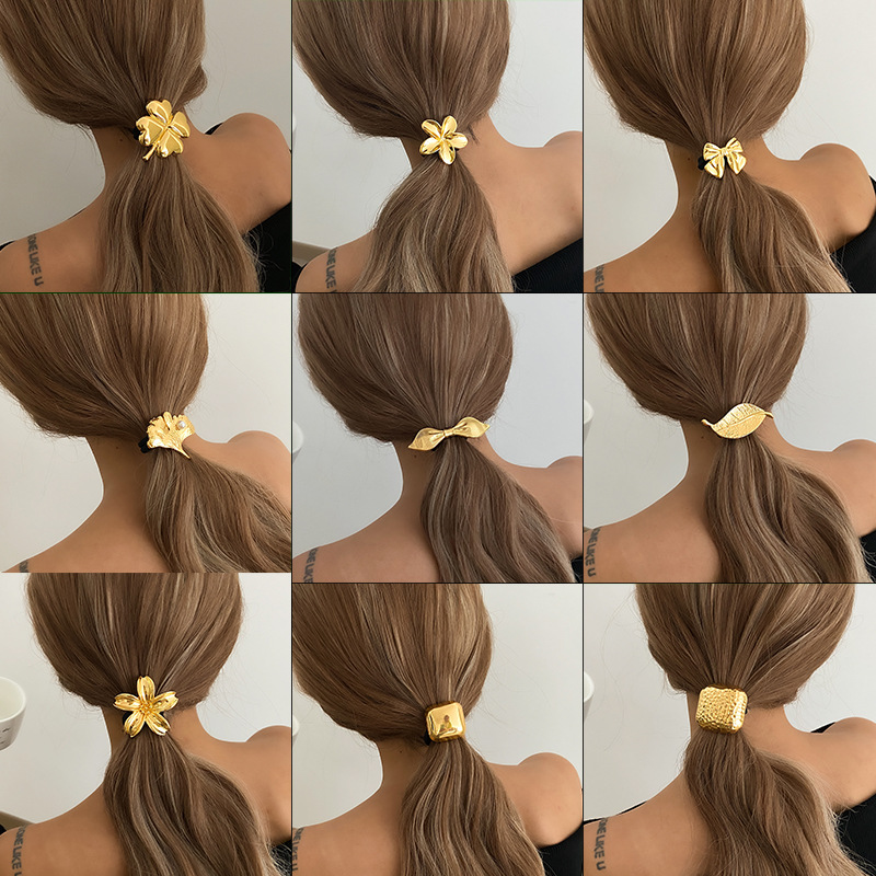 European and American cross-border accessories, fashionable ponytail hair accessory, hair tie, geometric bow, flower, light luxury, back head hair tie full figure