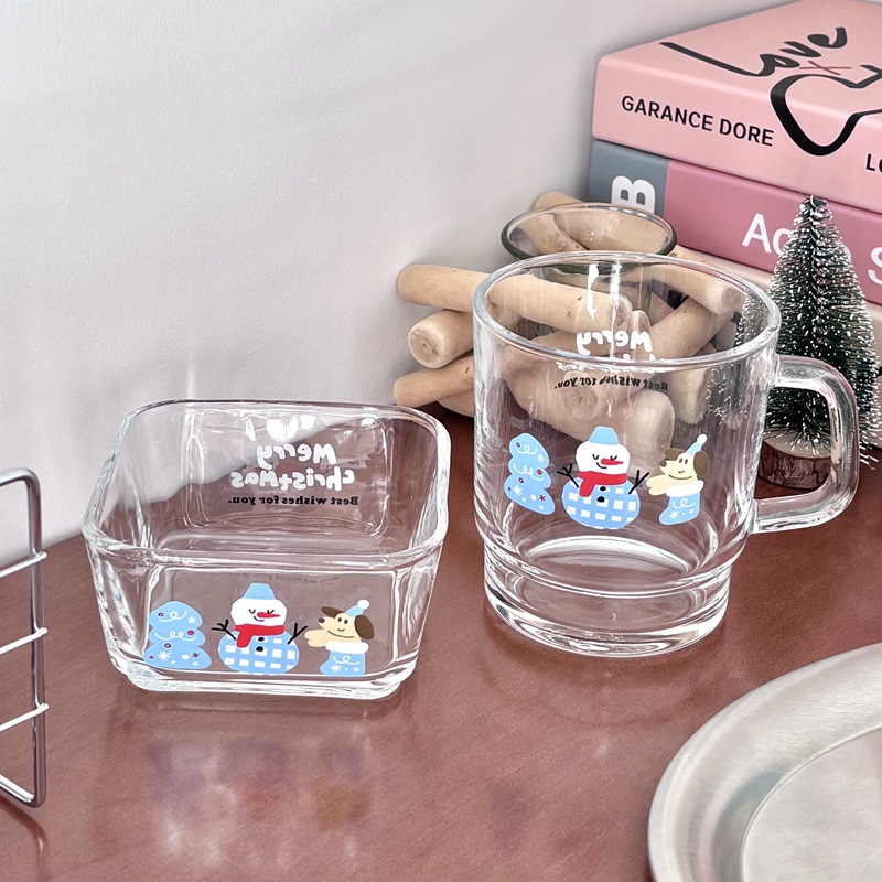 Ins-style Christmas atmosphere glass cups, snowman puppies, cute milk cups, coffee cups, breakfast cups full figure